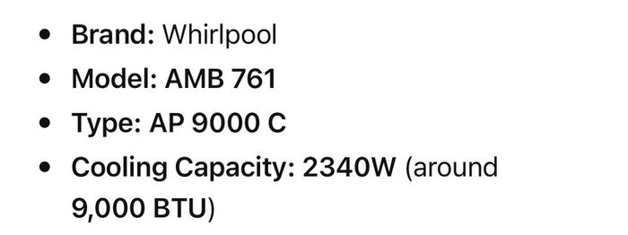 Whirlpool portable air conditione