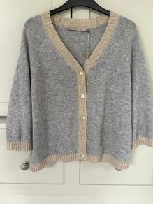 Designer Brand Costa Mani 100% cashmere grey and taupe cardigan BRAND NEW