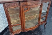 Velvet lined Display Cabinet Antique vintage Edwardian Mahogany Serpentine glass bow fronted display cabinet