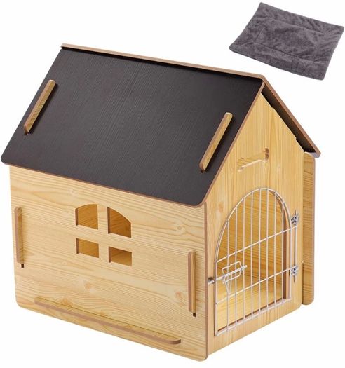 Wooden Pet House with Roof for Dogs Indoor Use, Easy Assemble Breathable Dog Crate for Small Medium Dog Cat, Dog Kennel for Playing and Resting (FREE POSTAGE)