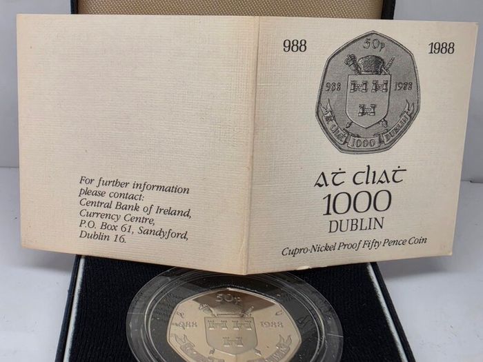 Ireland 1988 Proof 50p Fifty Pence Dublin Millennium 988-1988 Commemorative Coin in Original Holder with COA