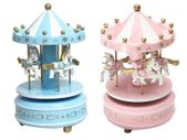 Brand New Music Box Wooden Carousel 4 Horse Mechanical Merry-Go-Round Wind-Up