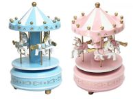 main image for ad Brand New Music Box Wooden Carousel 4 Horse Mechanical Merry-Go-Round Wind-Up