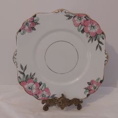 Fabulous Vintage Rare Patterned Royal Stafford Bone China Hand-Painted and Hand-Gilded Cake Display Plate in a Stunning Pink Hibiscus Pattern, Pattern no. 8239, Mint/Cabinet Condition