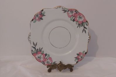 Fabulous Vintage Rare Patterned Royal Stafford Bone China Hand-Painted and Hand-Gilded Cake Display Plate in a Stunning Pink Hibiscus Pattern, Pattern no. 8239, Mint/Cabinet Condition