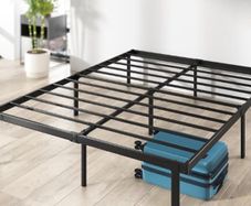 Double Bed Frame 4ft6 135 x 190 cm 14.2 Height - Metal Bed Base with Steel Slat Support Easy Assembly Black