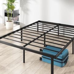 Double Bed Frame 4ft6 135 x 190 cm 14.2 Height - Metal Bed Base with Steel Slat Support Easy Assembly Black