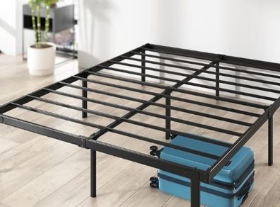 Double Bed Frame 4ft6 135 x 190 cm 14.2 Height - Metal Bed Base with Steel Slat Support Easy Assembly Black