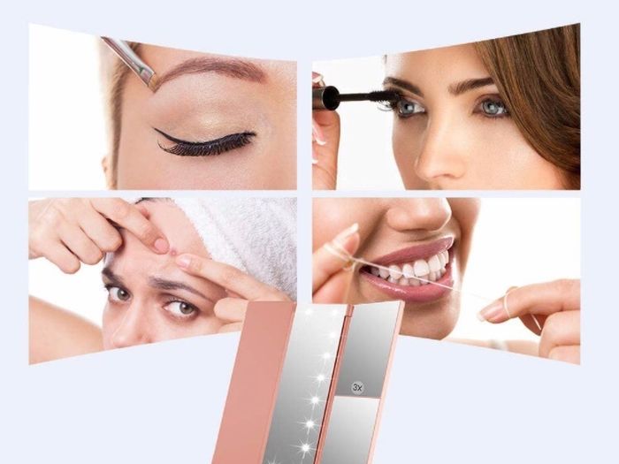 Vanity Makeup Mirror,1x/2x/3x Tri-Fold Makeup Mirror with 21 LED Lights and Adjustable Touch Screen
