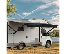 Motorized RV Awning Complete Kit, 15' Retractable Awning with Aluminum Alloy Frame, Outdoor Trailer Awning, Fit for Most RVs(Black Fade)