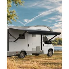 Motorized RV Awning Complete Kit, 15' Retractable Awning with Aluminum Alloy Frame, Outdoor Trailer Awning, Fit for Most RVs(Black Fade)