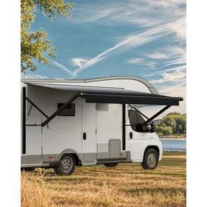 Motorized RV Awning Complete Kit, 15' Retractable Awning with Aluminum Alloy Frame, Outdoor Trailer Awning, Fit for Most RVs(Black Fade)