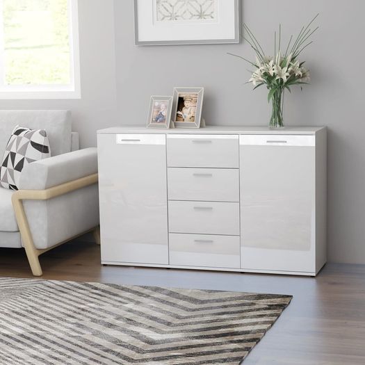 Sideboard High Gloss White 120x35,5x75 cm Chipboard