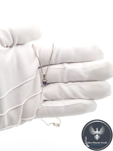 Tiny Amethyst Silver Heart On Italian Chain
