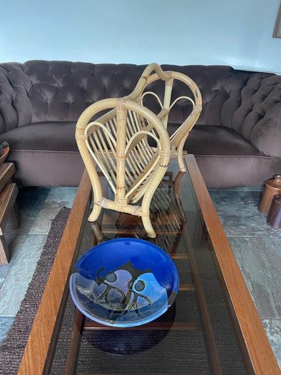 Vintage Mid Century Bamboo Magazine Rack with Heart Motifs