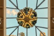 Very nice old large brass and coloured chandelier.