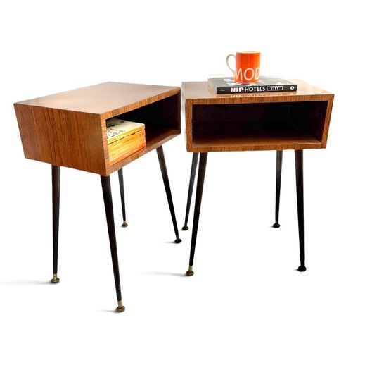 midcentury retro vintage bedside pair