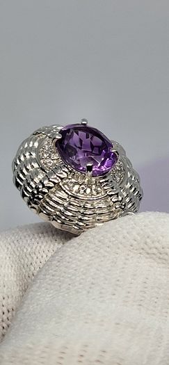 Sterling silver Victorian Shield Inspired Moroccan Amethyst , White Zircon Pendant with Chain (Size 20) in Rhodium Sterling Silver 1.880 Ct.