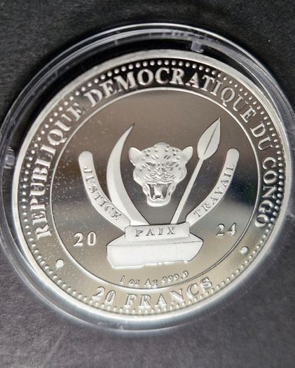 Wildlife 1 oz silver The PEREGRINE FALCON 2024 Congo 20 Fr Gold Gilded coin
