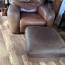 Armchair brown leather and footstool Image 7