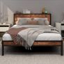 Double Bed Frame with Wooden Storage Shelf Headboard Image 9
