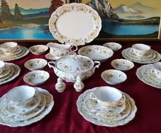 37 Piece Royal Albert September Song Gold Gilt Bone China Dinner Service / Set For 6 Person Setting Made In England Antique Rare And Hard To Find