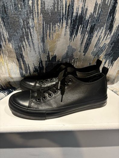 Black Primark Leather-Look Trainers / Sneakers - Size UK 6 / EUR 39 (Worn Once)