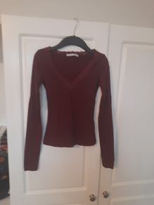 Long Sleeve Burgundy Bershka Top