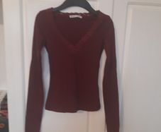 Long Sleeve Burgundy Bershka Top