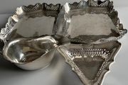 4-Piece Vintage Sheffield Silver-Plated Table Serving Bundle - Pierced Trays &amp; Sauce Boat