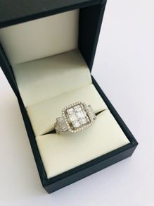 Brand New 18ct White Gold Square Halo Cluster Diamond Engagement Ring