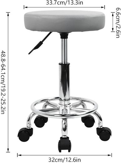 FREE SHIPPING PU Leather Round Rolling Stool with Foot Rest Swivel Height Adjustment Spa Drafting Salon Tattoo Work Office Massage Stools Task Chair Smal