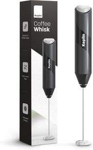 Keplin Handheld Milk Frother - Stainless Steel Electric Whisk - Portable Battery-Operated Coffee Frother for Lattes, Matcha, Protein Shakes - Ergonomic, Compact, Easy to Clean