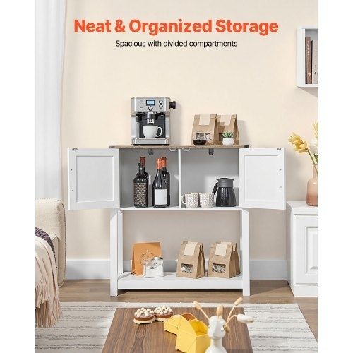 Coffee Bar Cabinet, 31.5 x 13.8 x 34.6 in Farmhouse Coffee Bar Cabinet with 3-Tier Storage, Coffee Bar Table with Magnet Doors, Farmhouse Sideboard Buffet Cabinet for Living Room, Entryway