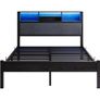 Bed Frame with Charging Station and LED Lights,Metal Image 2