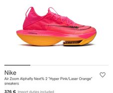 Nike Air Zoom Alphafly Next% 2  uk 6.5 "Hyper Pink/Laser Orange" sneakers