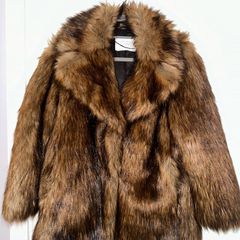 Zara Brown Faux Fur Coat Jacket Size S
