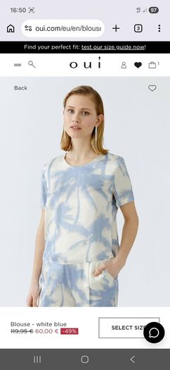 Oui Top White Blue - Fits UK 8 to 10 - New Without Tags RRP 120