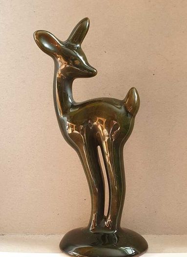 Vintage 1960s McMaster Craft Green Pottery Deer
