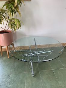 Vintage Mid century modern chrome and glass Theodore Waddell  coffee table