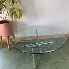 Vintage Mid century modern chrome and glass Theodore Waddell  coffee table
