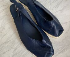New Navy Leather Wedges, size 4
