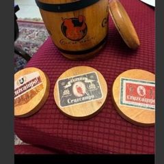 Vintage Cruzcampo Timber Barrel & Coasters Set
