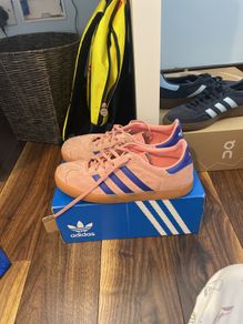 Pink and blue adidas gazzelles