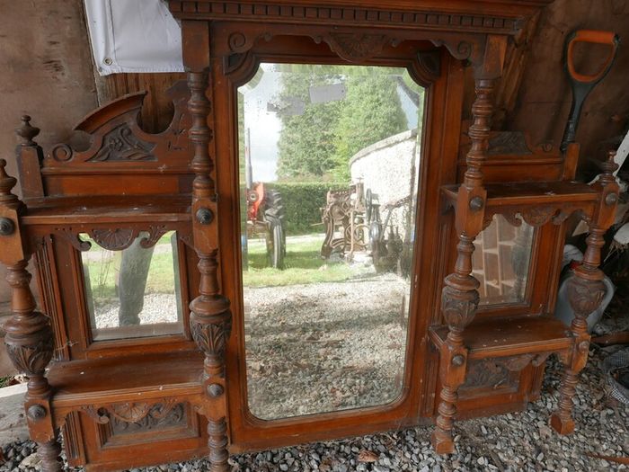 Antique Victorian style overmantel mirror with shelves
