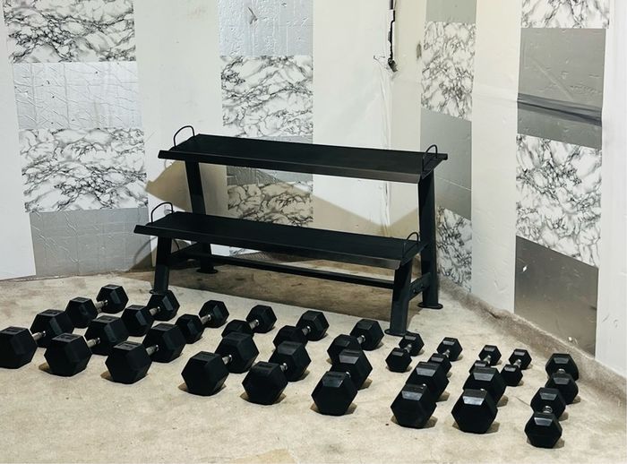 Hex Dumbbells With 2 Tier Rack