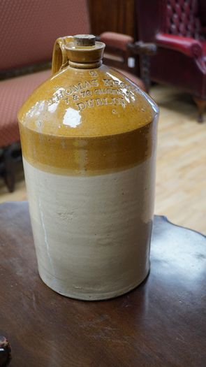 Antique Dublin Stoneware Spirit Flagon - Thomas Keogh, Queen Street