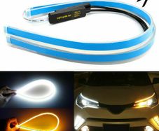 2 x 60CM Slim Amber Sequential Flexible LED DRL Turn Signal Strip For Headlight