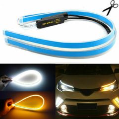2 x 60CM Slim Amber Sequential Flexible LED DRL Turn Signal Strip For Headlight