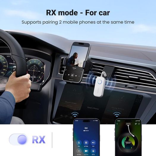 Bluetooth 6.0 Transmitter Receiver, Dual Connection, 18H Long Playtime, Mic for Calls, 2-in-1 Wireless Aux Bluetooth Adapter for TV, Airplane, Headphone, Airpods, Speaker, Car